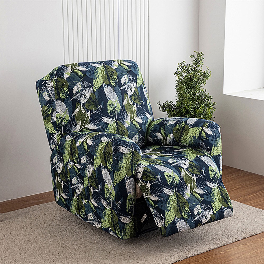 Printed stretch recliner cover, side pockets, home decor protection, stylish