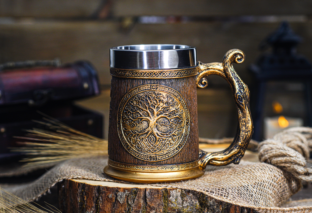 Viking Mug, Tree of LIfe, Thor & Odin, Tankard Nordic Beer Cup Stainless Steel
