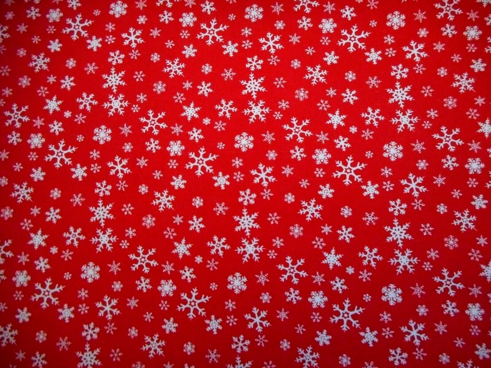 Christmas Quilt Fabric By The Yard White Snowflakes on Red Cotton #45