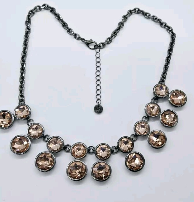 Loft Crystal Necklace Salmon Peach Pink Black Metal Statement Runway 20 in