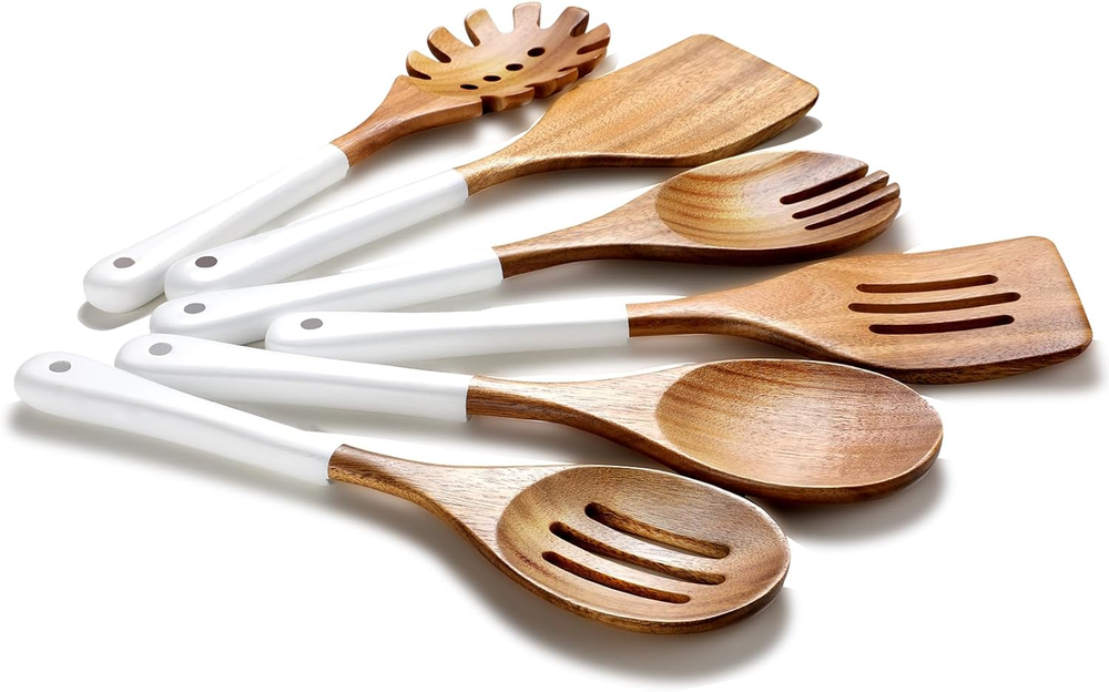 Wooden Spoons for Cooking, 6 Pieces Natural Acacia Wooden Cooking Utensils or No