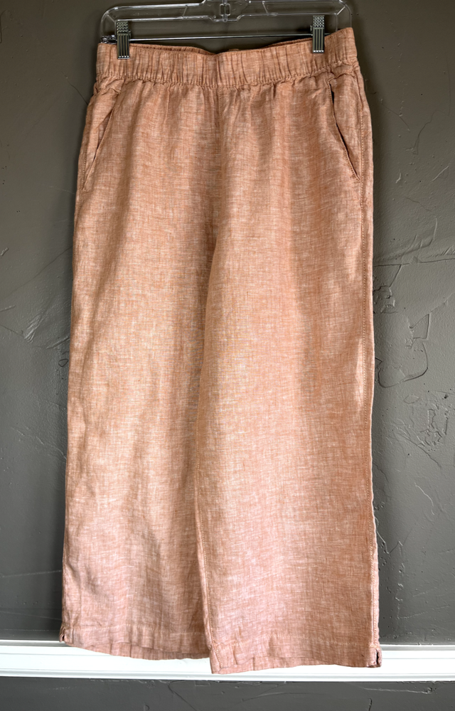 Cynthia Rowley Women's Size M Peach 100% Linen Cropped Capri Wide Leg Pants
