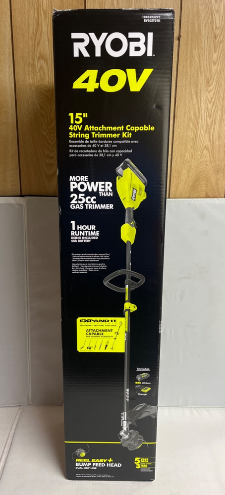 Ryobi 40V 15in Cordless String Trimmer/Weed Eater w/ Battery & Charger RY40ST01K