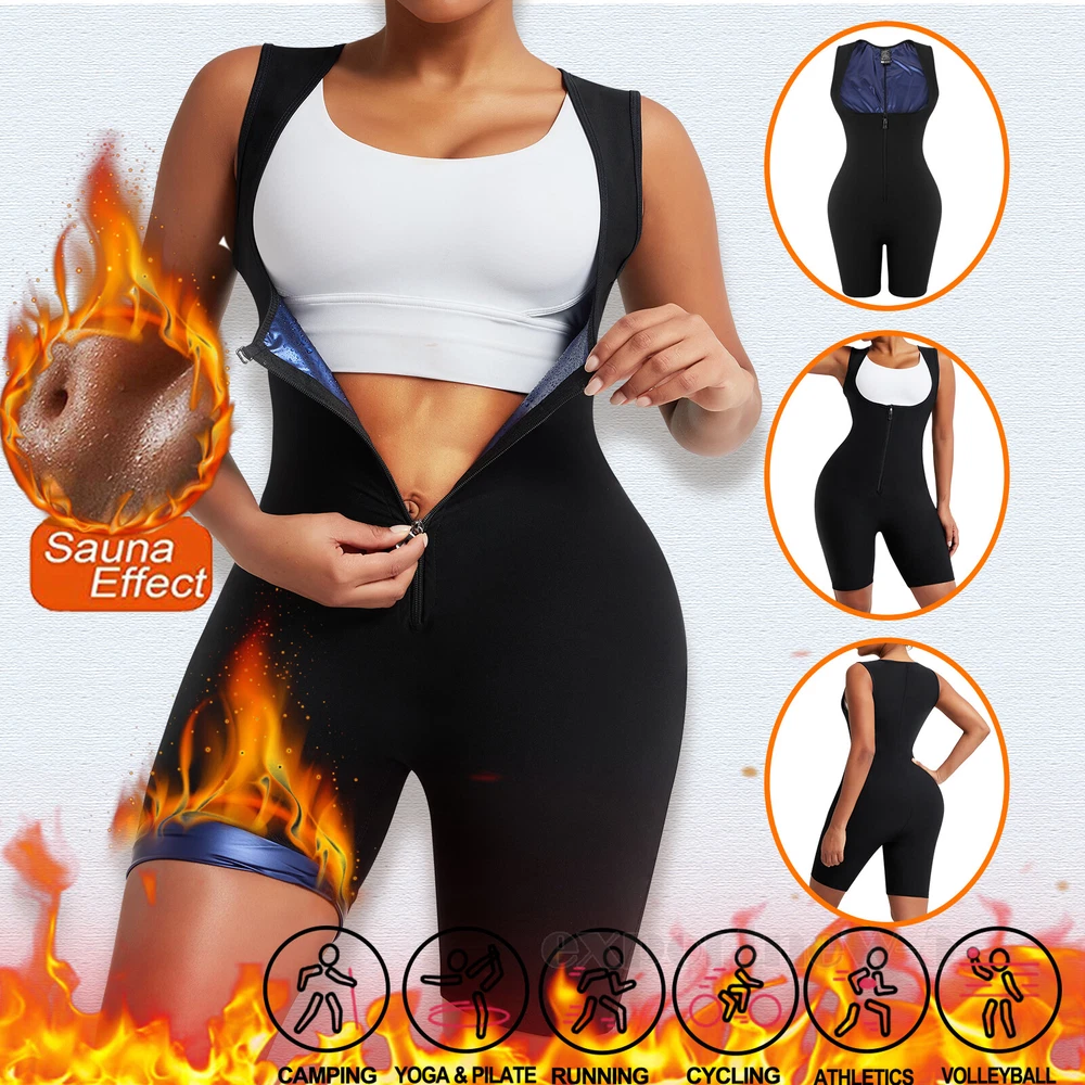 Women Sweat Sauna Slimming Sport Jumpsuit Heat Trapping Tank Weight Loss Shaper