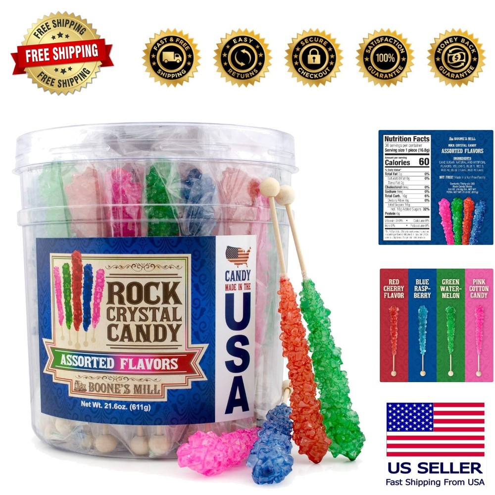 Assorted Flavor XL Rock Candy Sticks – 36 Count Party-Ready Treats – USA Crafted