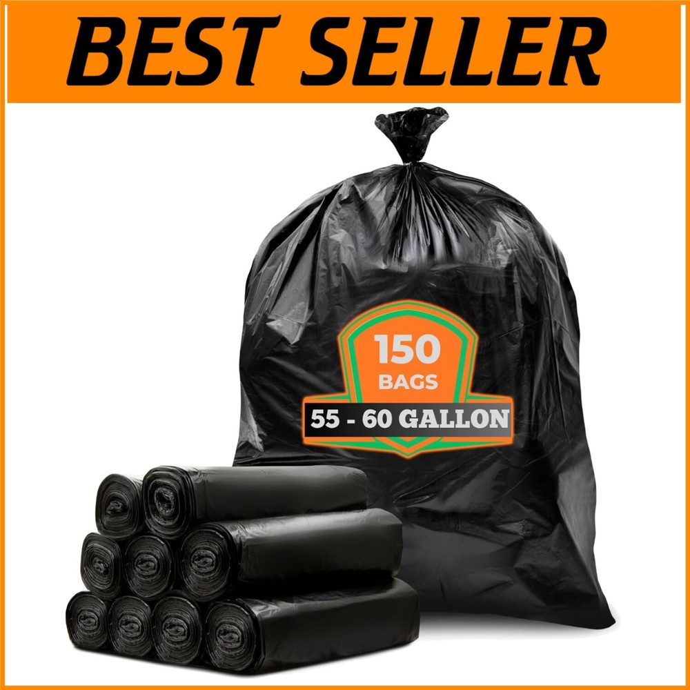 Heavy Duty 55-60 Gallon Trash Bags - 150 Count Leak-Proof & Weather-Resistant