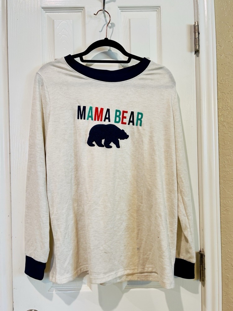 Dearfoams Womens Cream Mama Bear Pajama Top Large 12/14 Cozy Sleepwear