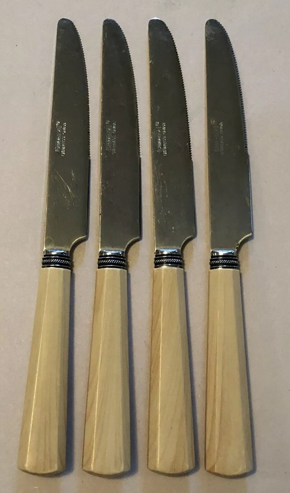 Cambridge Stainless Plastic Handle Flatware Set of 4 Knives Tan Faux Wood Grain