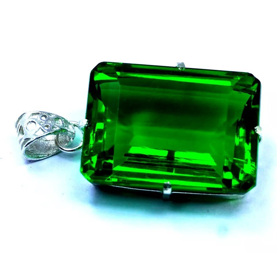 94.44 Ct Green Topaz Emerald Cut Pendant in 925 Silver