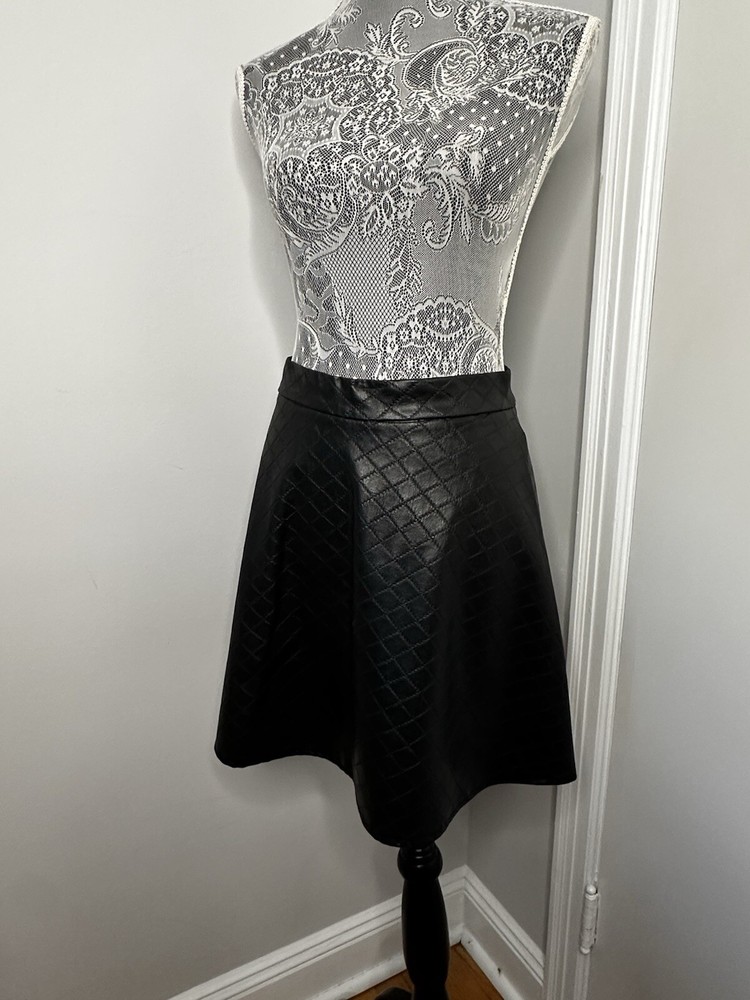 Faux Leather Quilted A-Line Mini Skirt with Rear Zipper - Medium