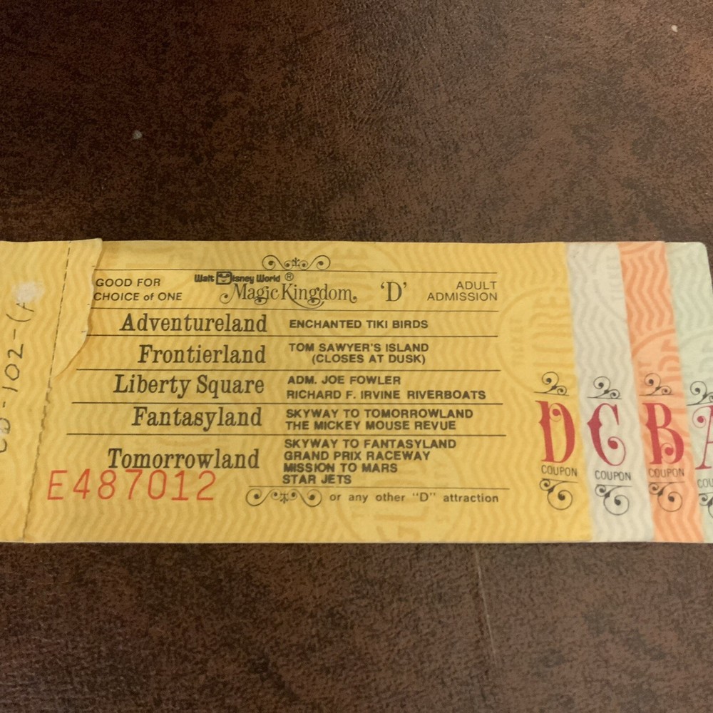 Vintage 1970s Walt Disney World Magic Kingdom Ticket Book A B C D