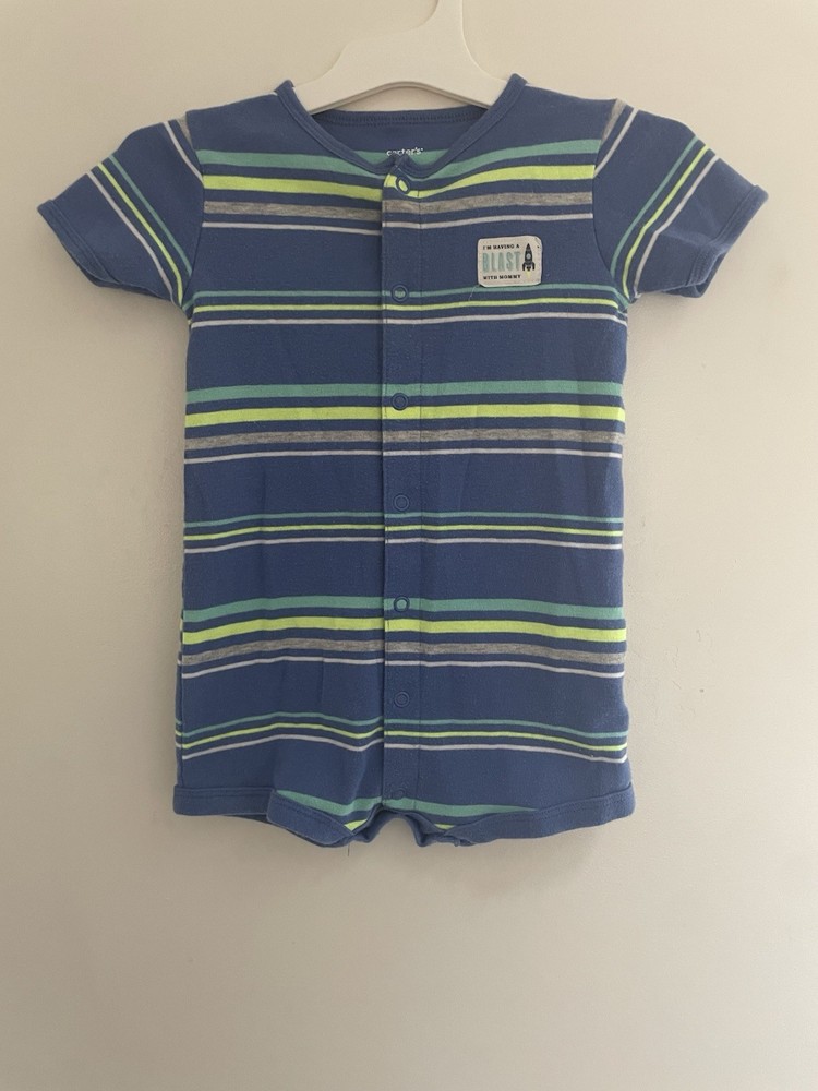 Carter's Baby Boys Colorful Striped Cotton Snap-Up Short Sleeve Romper Blue 12M