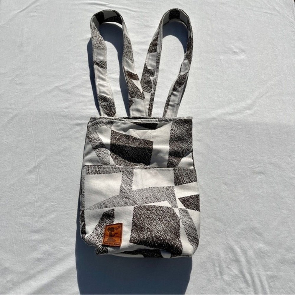 New Hope Girls Sling Backpack Tote Bag Brown & Cream Geometric Pattern Handmade