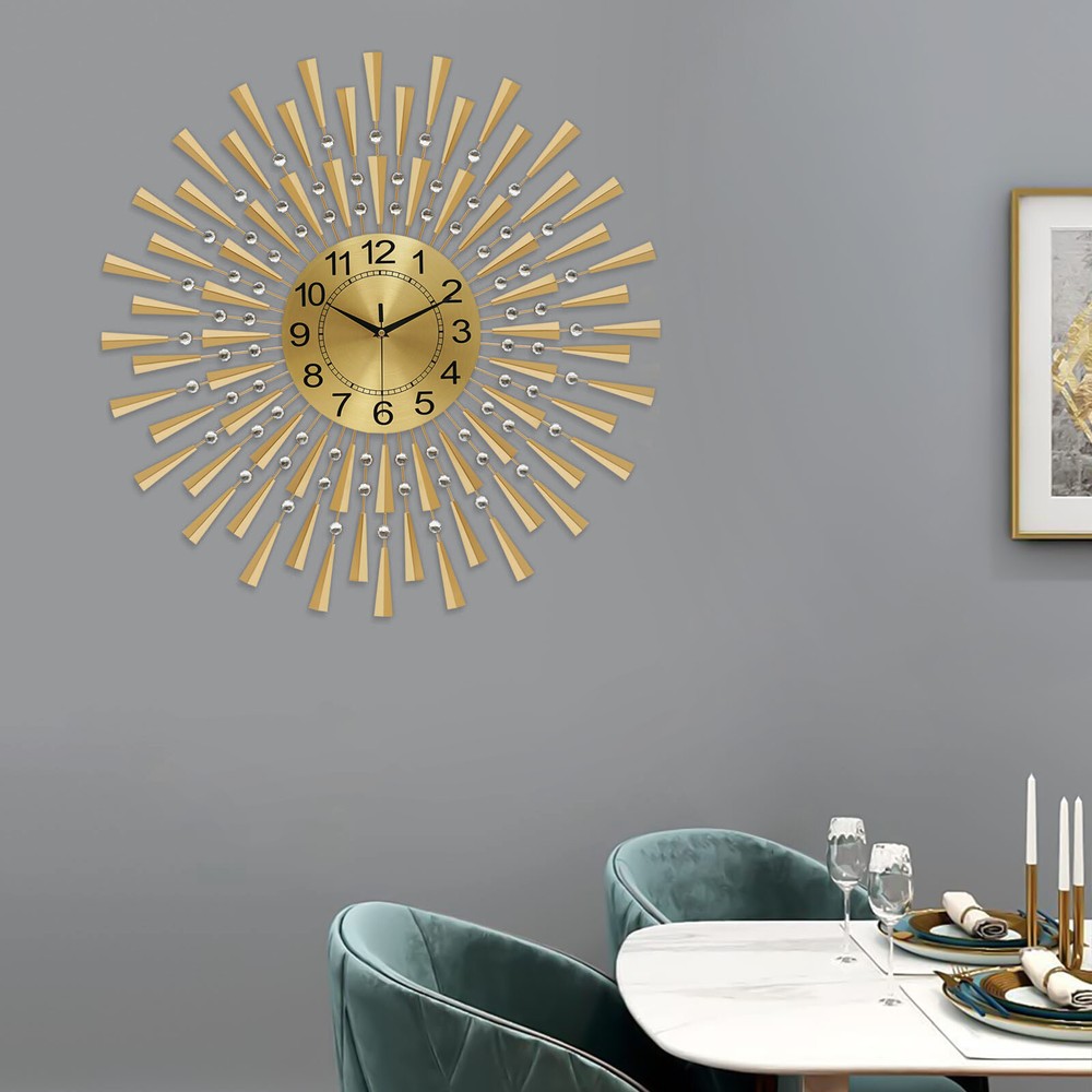 27.6in Large Wall Clocks Non-Ticking Bedroom Gold Silent Retro Clock Wall Decor