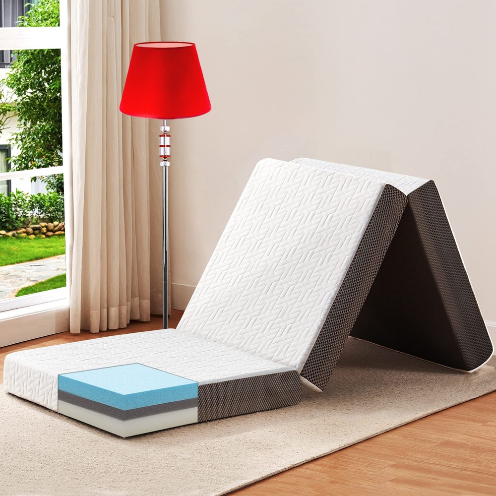 BedLuxury 4 Inch Tri Folding Mattress Queen Size with Storage Bag, Foldable M...