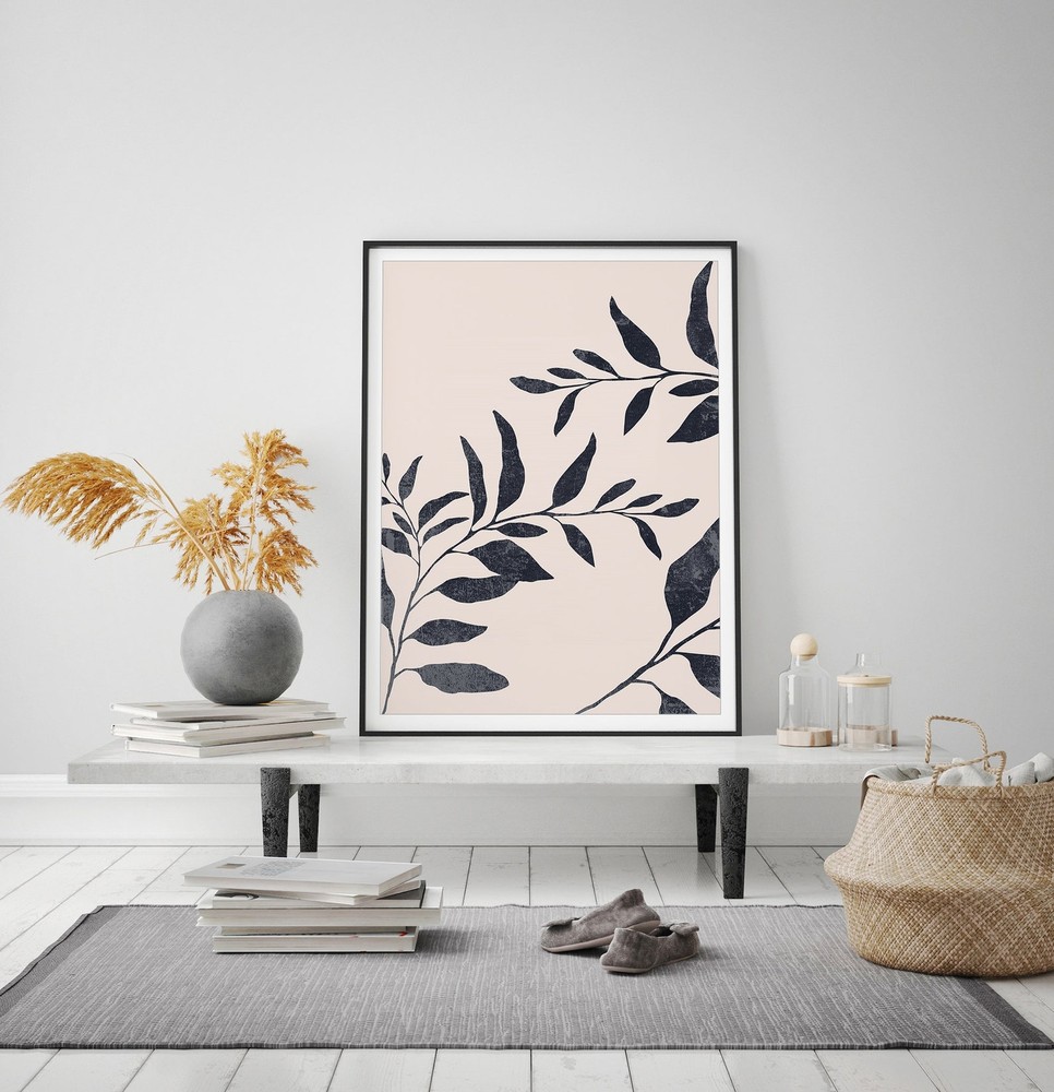 Navy Blue Botanical Leaves Print Modern Wall Art Prints Scandinavian Wall Art