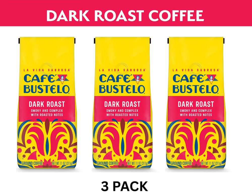 3 Pack Cafe Bustelo Dark Roast Ground Coffee, 11oz Free Shipping