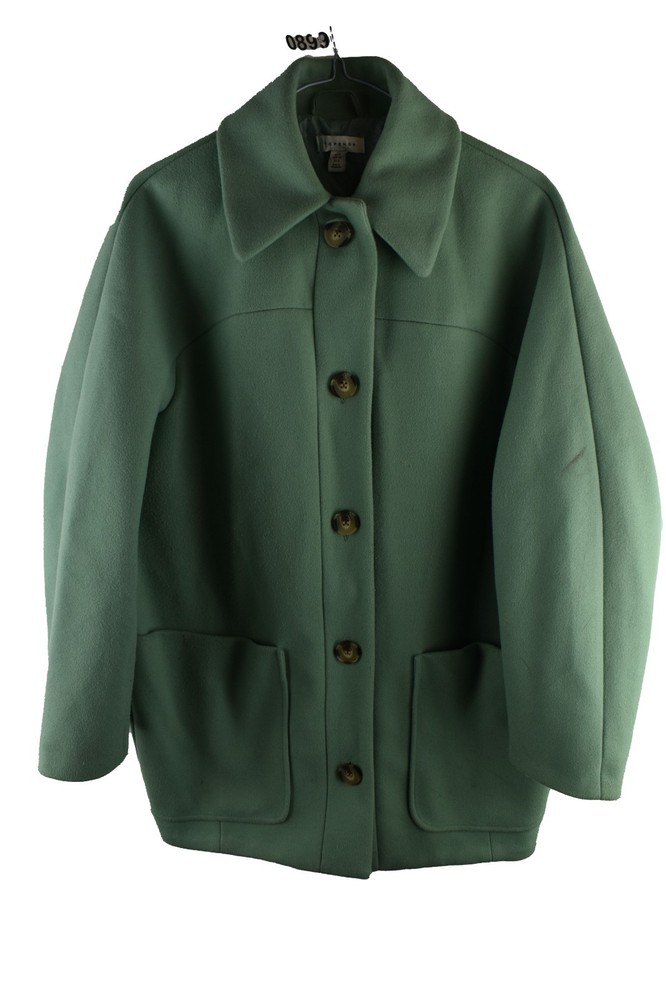 TOPSHOP Green Long Coat size Uk 10 Womens Button Up Overcoat Casual Outdoors