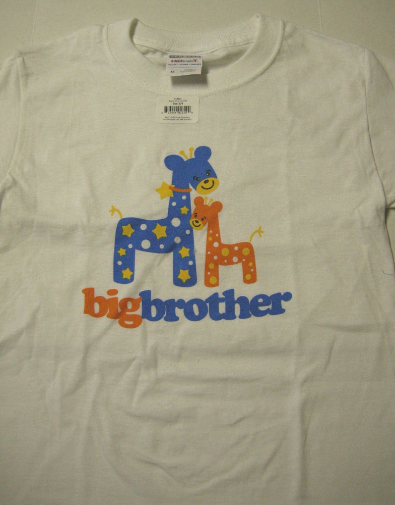 Big Brother Giraffee T-Shirt, White, Prewashed, Size Extra Small  (2-4), New