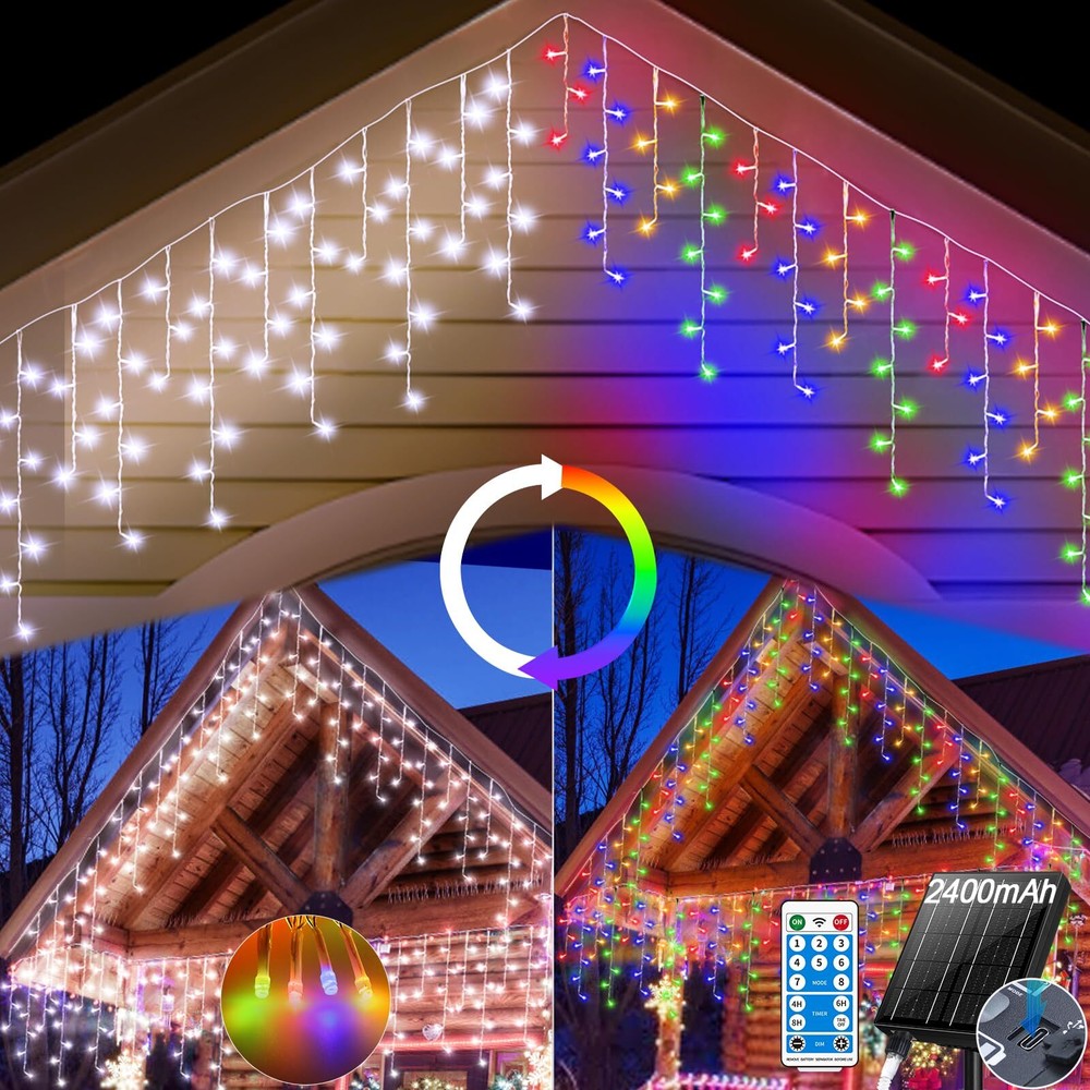 Solar Icicle Lights for Outside, 50+16Ft 506LED Christmas Decorations Outdoor...