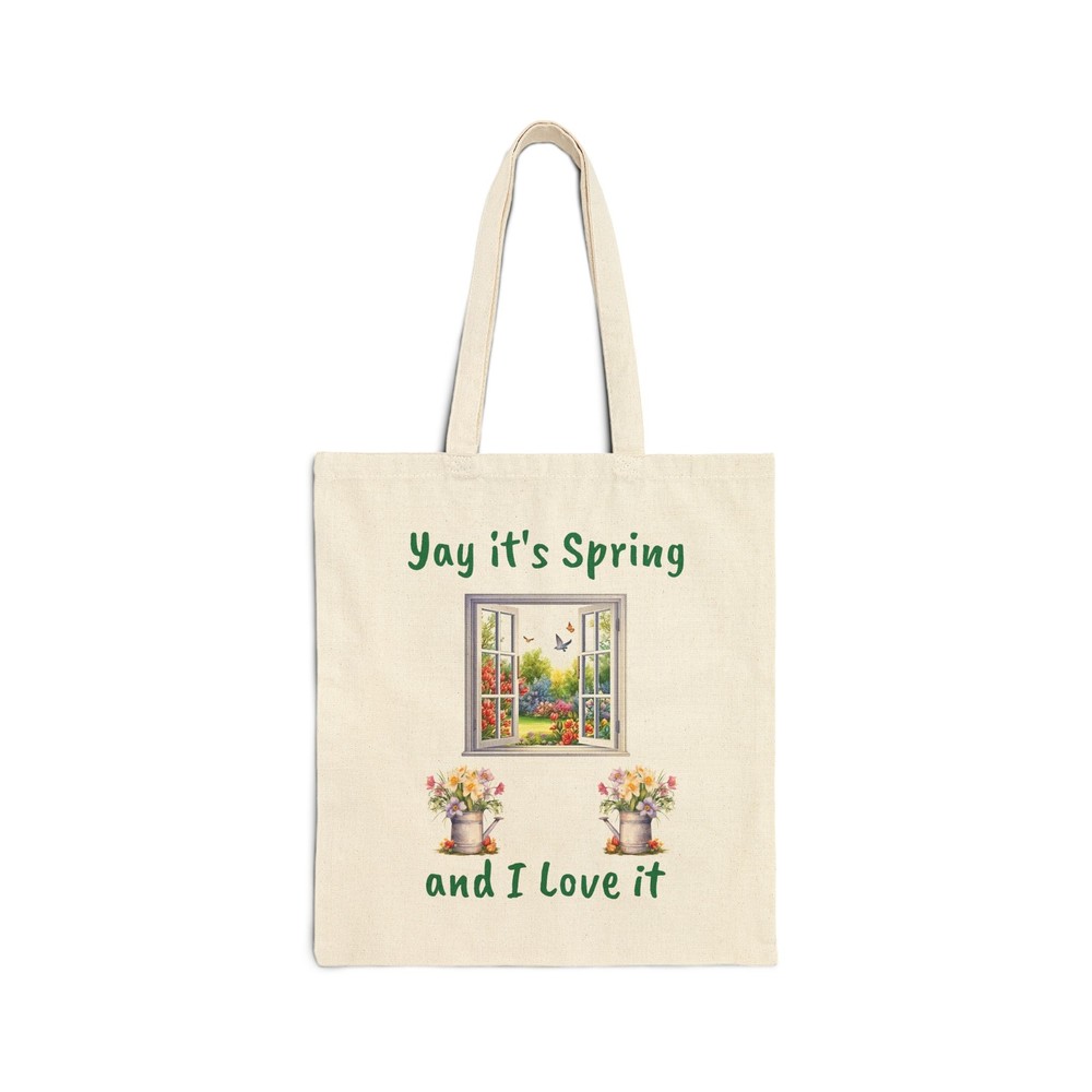 Spring Cotton Canvas Tote Bag 15x16 - Fun & Lightweight