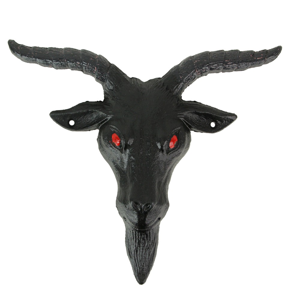 Black Enamel Painted Cast Iron Baphomet Goat Head Wall Sculpture 11 Inches