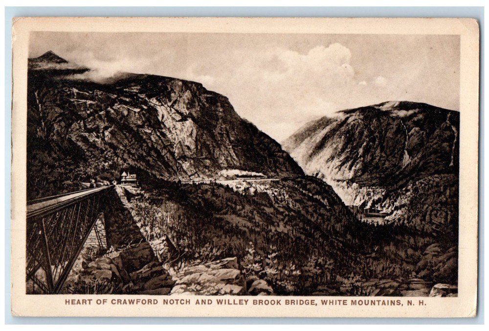 c1940's Heart of Crawford Notch Willey Brook Bridge White Mountains NH Postcard