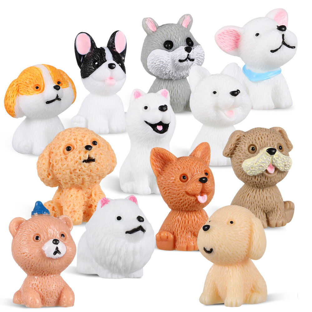 12 Pcs Dog Figurines Puppies Cartoon Puppy Ornaments Colorful Miniatures