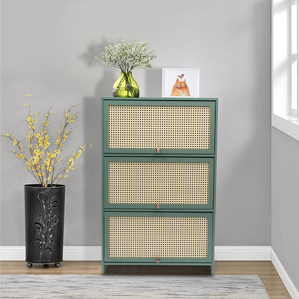 7-Tier Green Bamboo Shoe Rack Organizer Floor Storage Cabinet