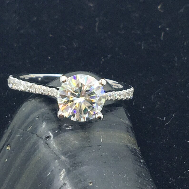 Moissanite Diamond Engagement Ring 14K White Gold  