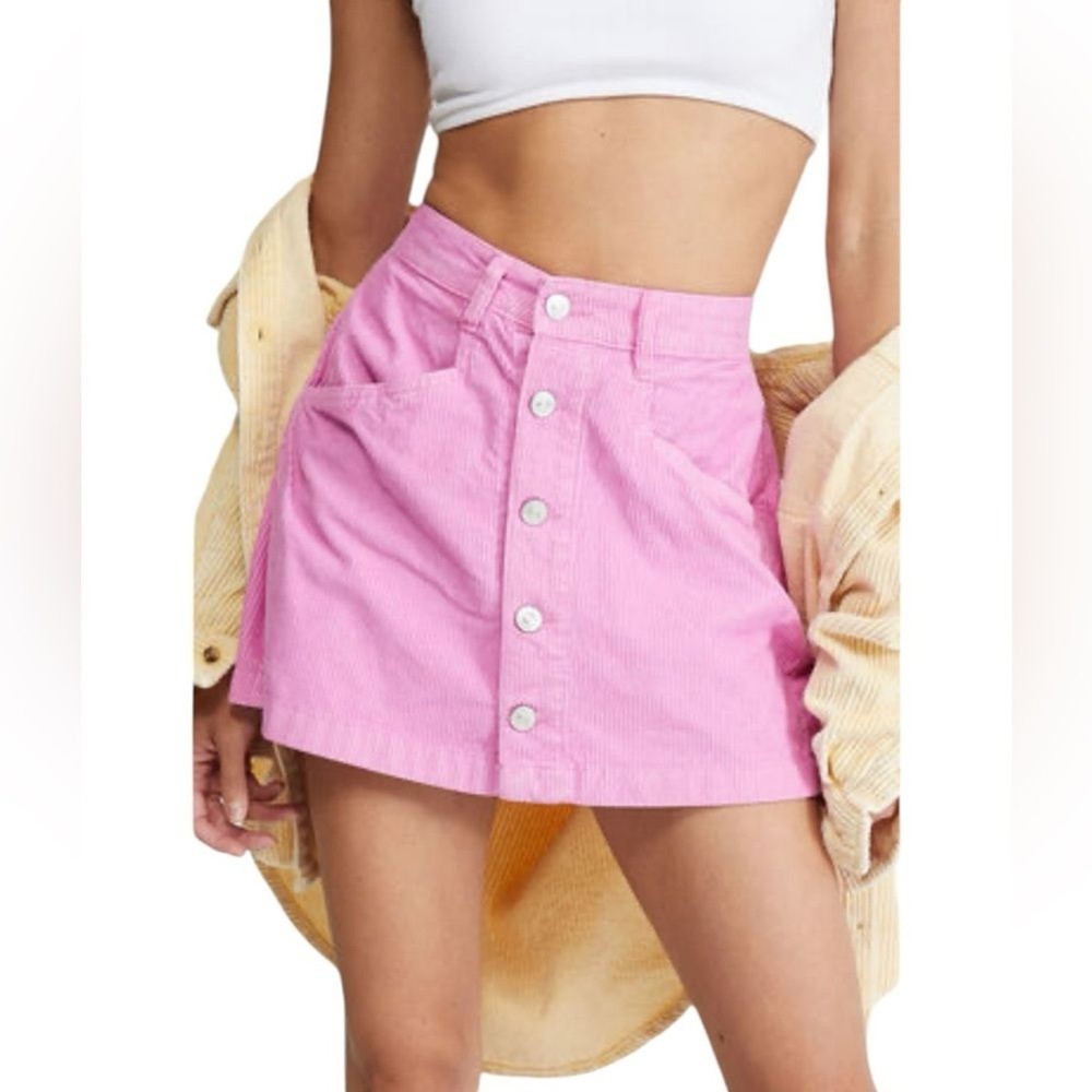 Free People Ray Cord Mini Skirt Bubblegum Pink Womens Size 4 NWOT