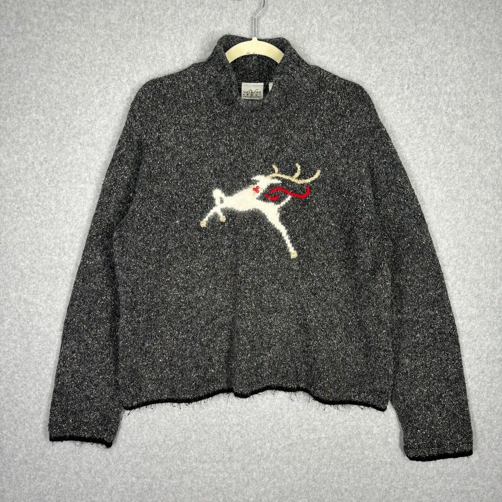 Sweater Women XL Silk Wool Reindeer Holiday Christmas Granny Fuzzy Ugly Speckled
