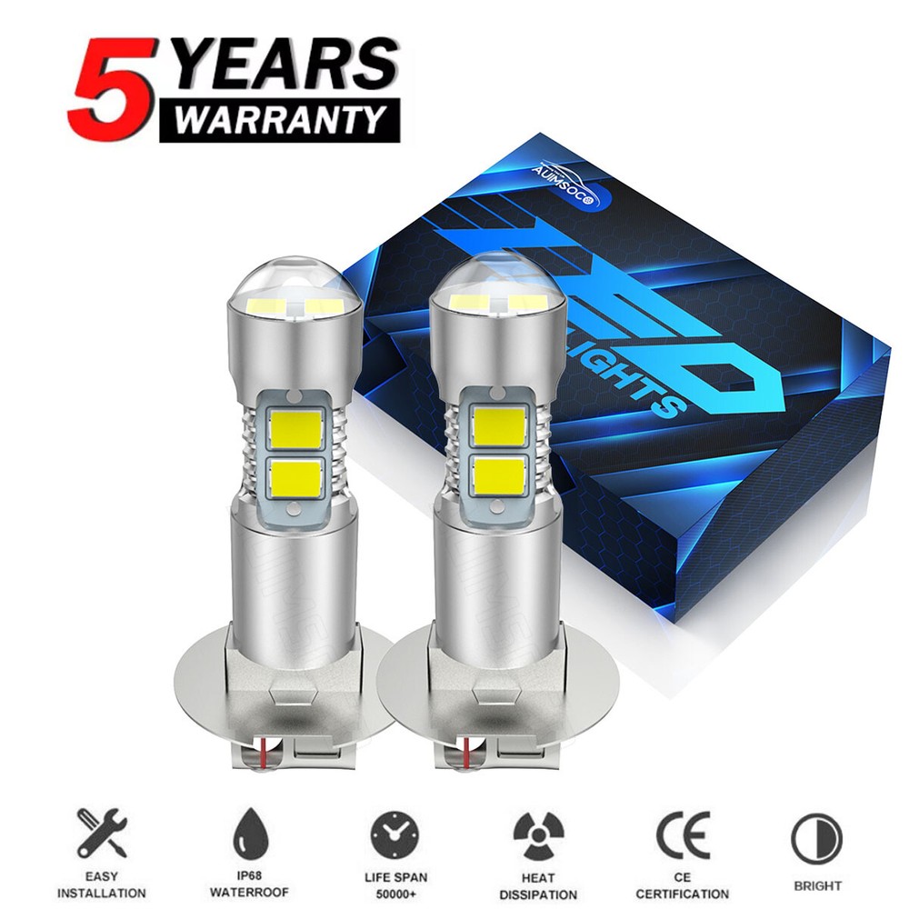 2PCS H3 LED Fog Light Bulbs 10000K White Super Bright DRL Conversion Kit