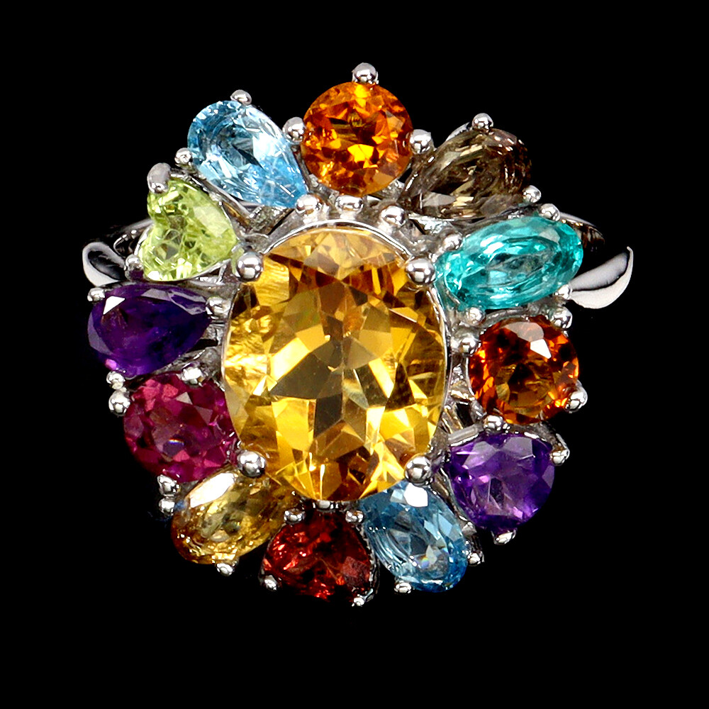 925 Silver Ring with 10x8mm Oval Citrine Peridot Topaz Gemstone Jewelry