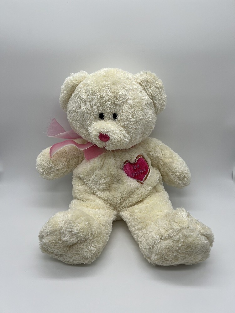 Teddy Bear Be Mine Floppy Plush Bear Pink Bow Heart Lovey 15”