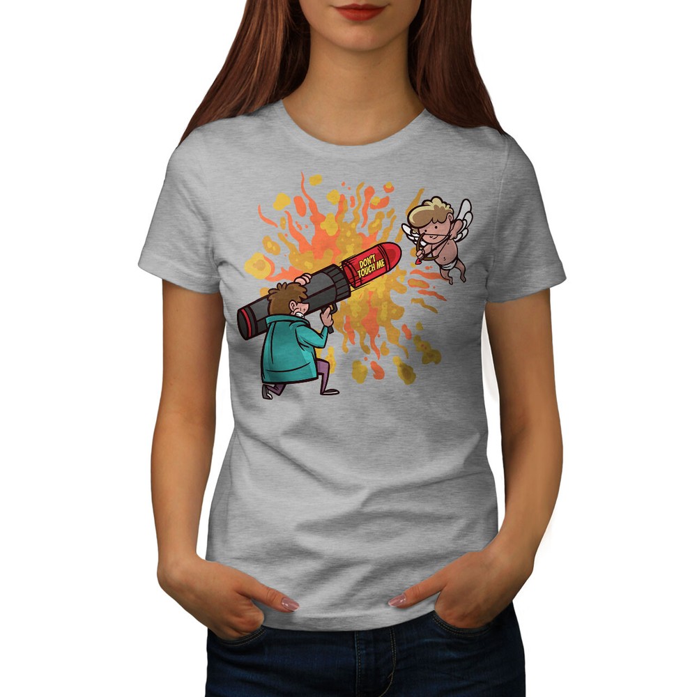 Wellcoda Don�T Touch Me Cupid And Bazooka Cartoon Womens T-shirt