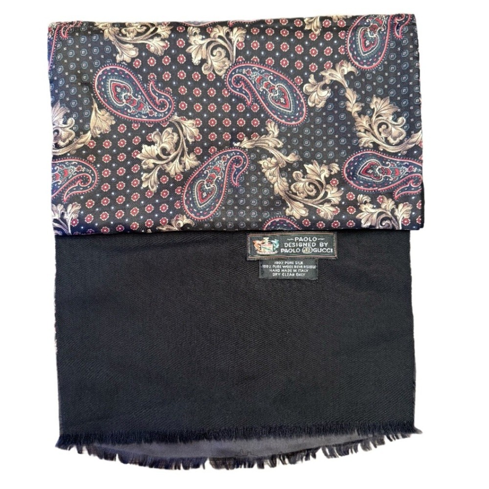 Gucci Vintage Black Silk Paisley Scarf