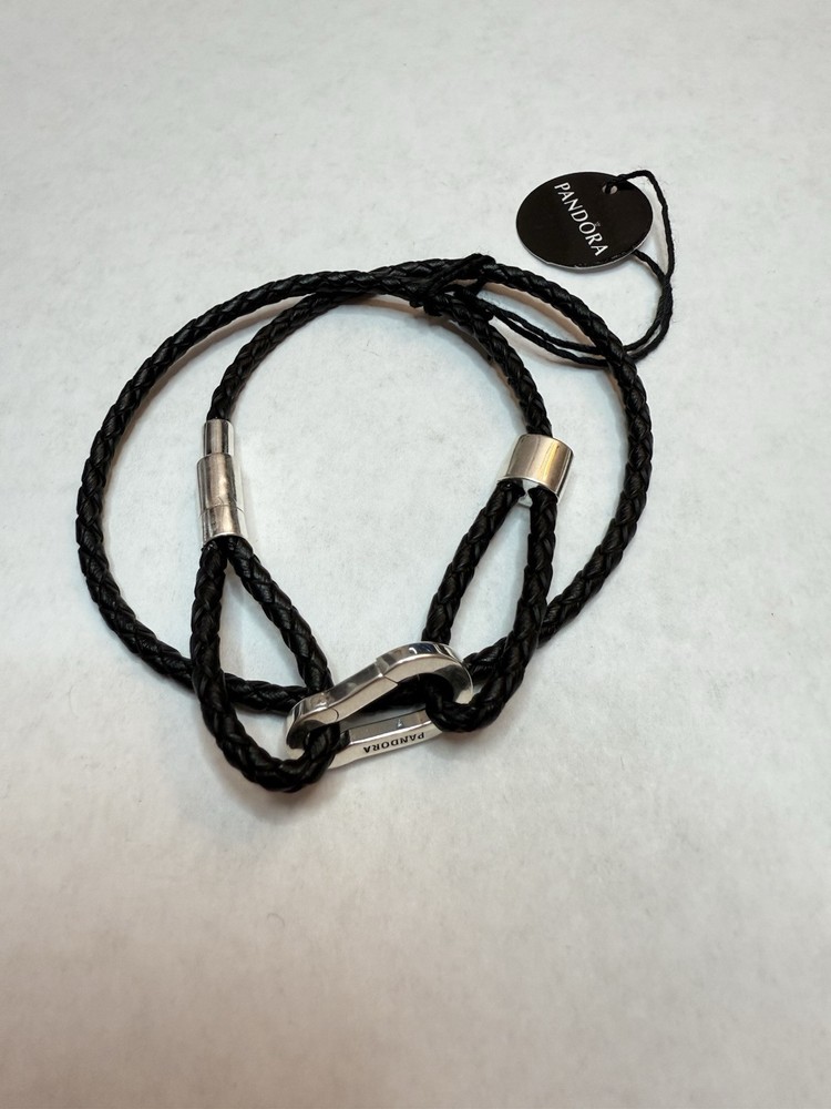 Pandora Moments Brown Braided Double Leather Bracelet Size 14.2 Inch