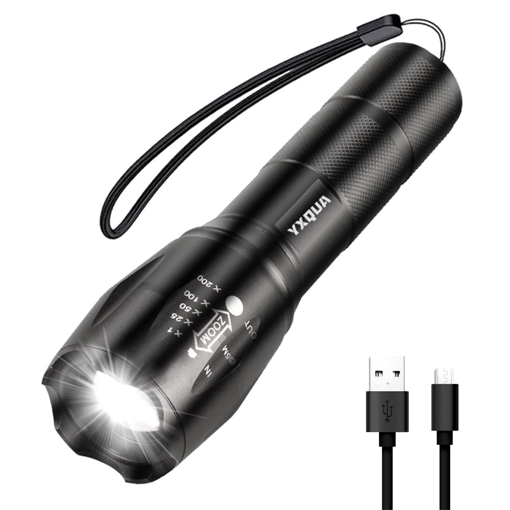 USB Rechargeable 8381 Lumens Flashlight with 3 Modes and Zoomable Beam