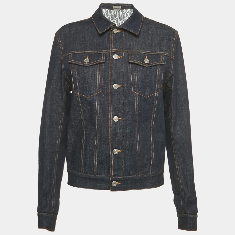 Dior Dark Blue Raw Cotton Oblique Denim Jacket S