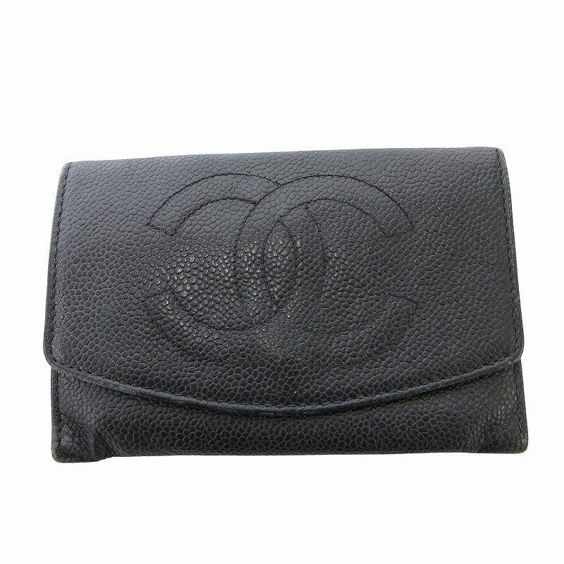 CHANEL Coco Mark Leather Card Case Wallet in Black