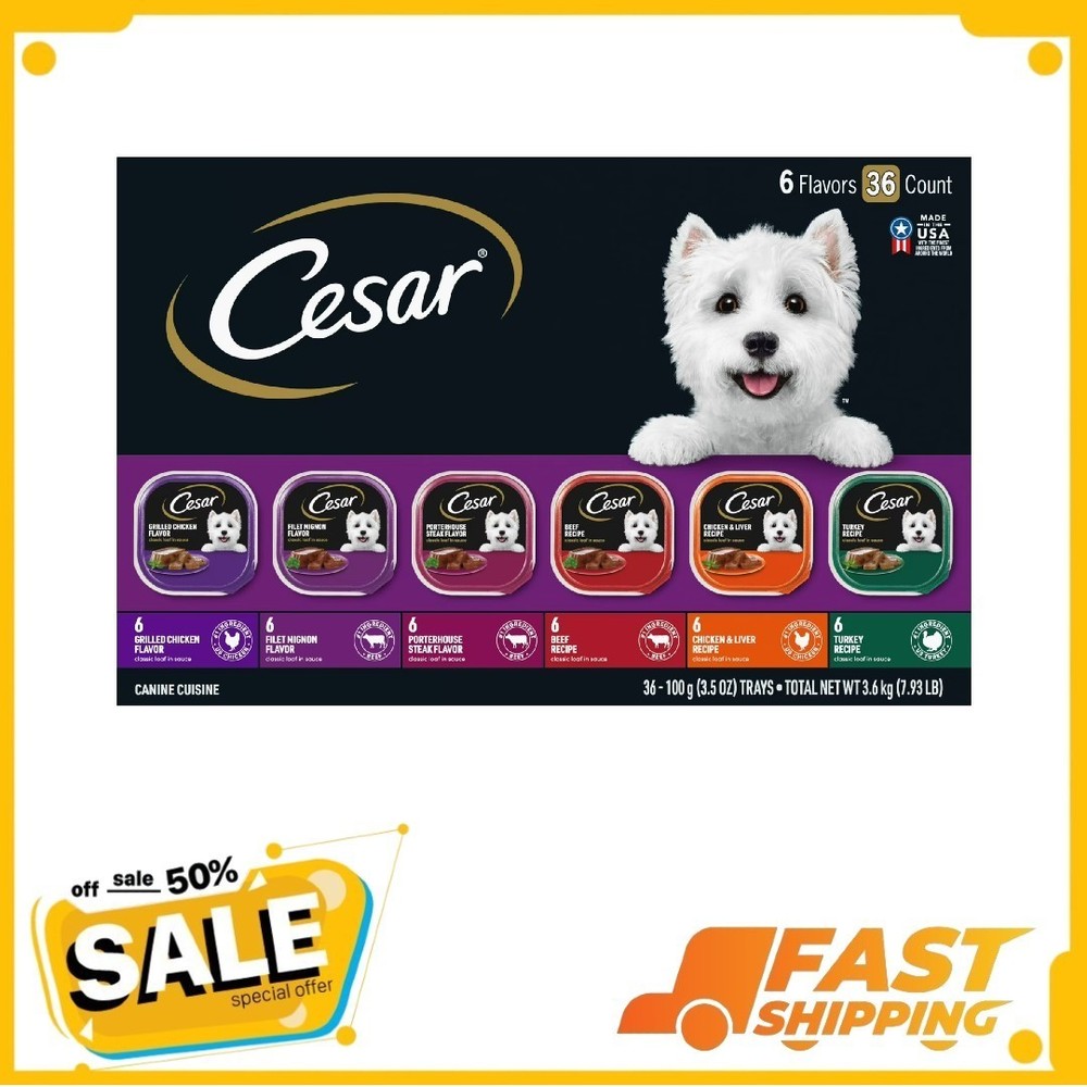 Cesar Classic Loaf In Sauce Wet Dog Food Variety Pack, 3.5 Oz Trays (36 Pack)