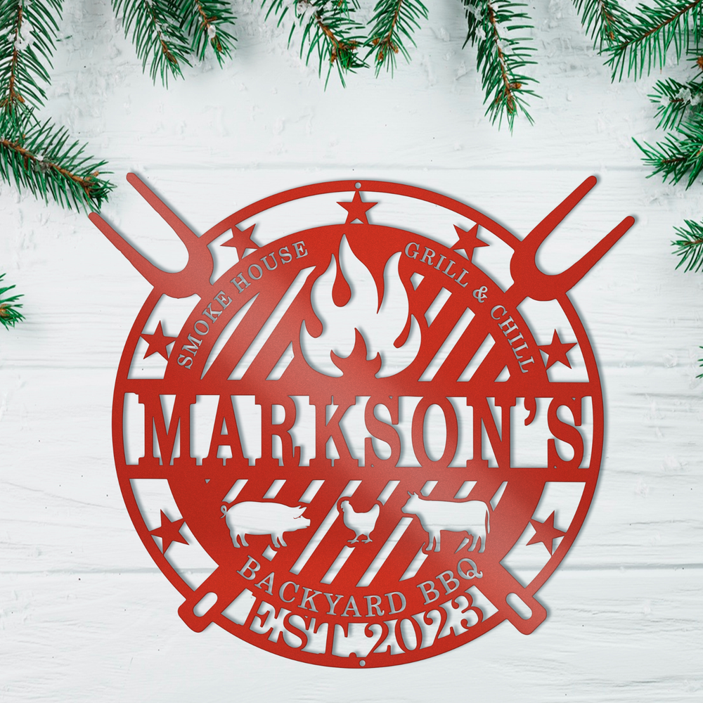 Customized Backyard BBQ Metal Sign - Grill Metal Wall Decor - Dad Gifts