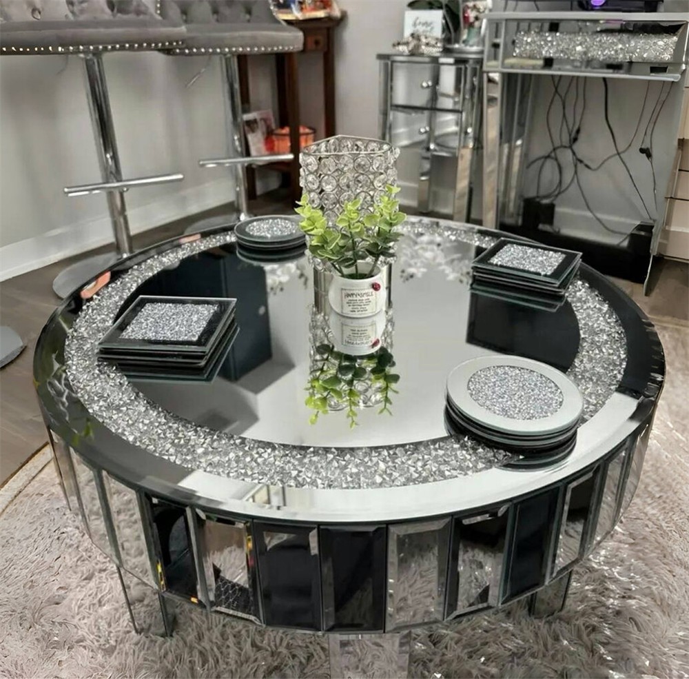 ARTLOGE Luxury Coffee Table Crystal Diamond Accent Table fr Sofa Side 23.6x19.7