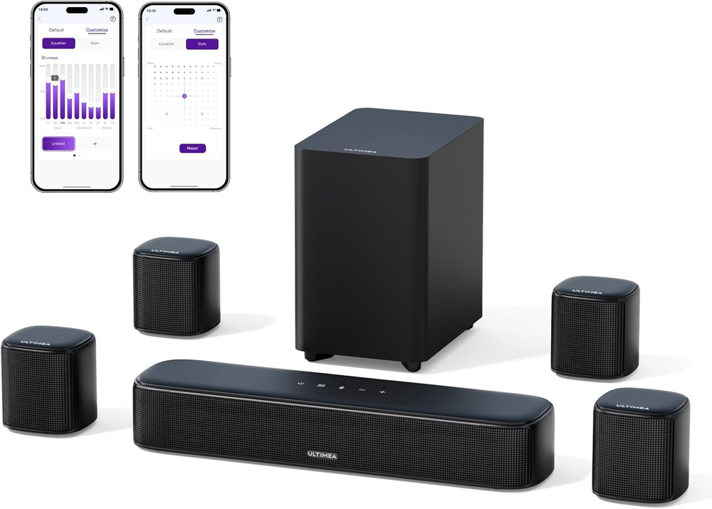 7.1Ch Virtual Surround Sound Bar System & Subwoofer & 4 Surround Speakers