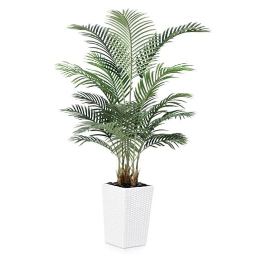 5FT Artificial Palm Tree with Taper Planter & Pebbles in White