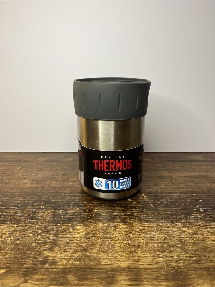 Thermos Stainless Steel 12 oz Beverage Can Insulator Keeps Cold 10 Hours, New