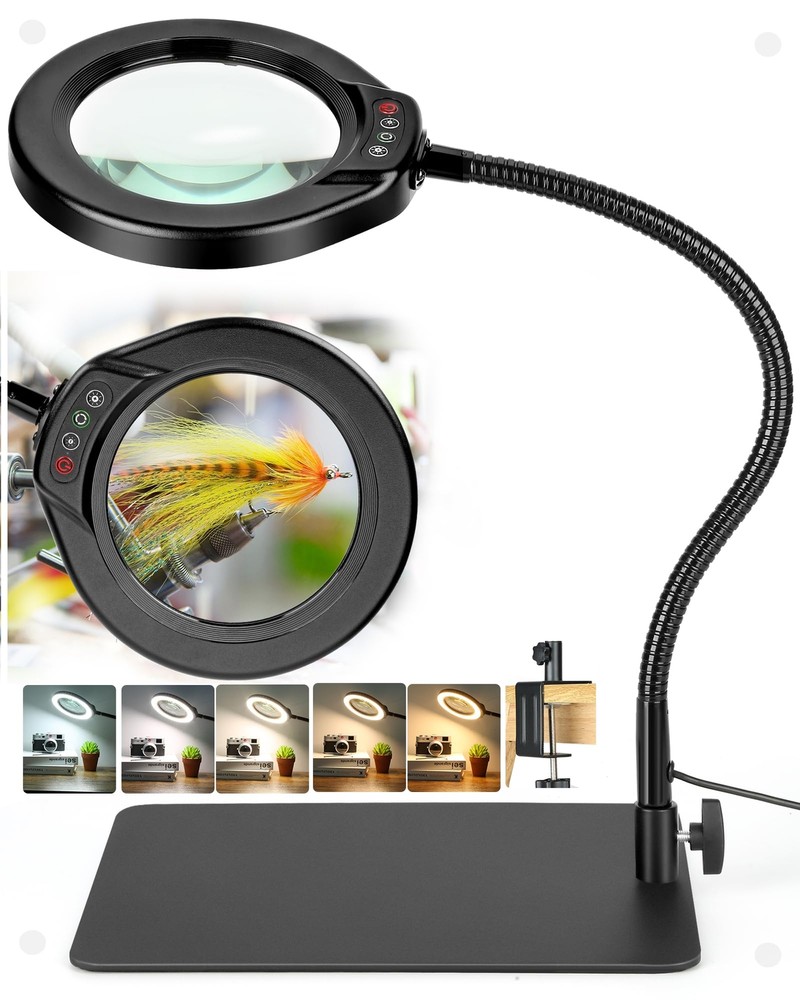 5 Inch Large Magnifying Glass with Light and Stand, 10X Hands-Free Desk Lamp ...