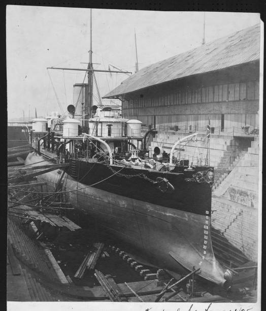 British Torpedo Boat In Drydock 1895 OLD PHOTO