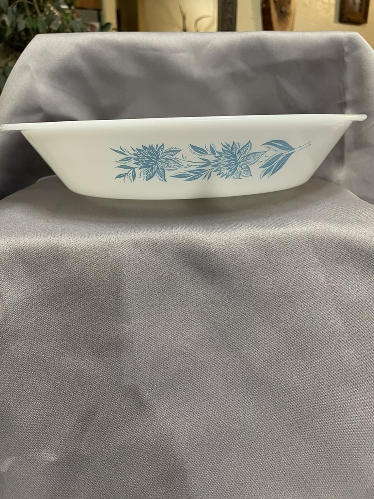 Vintage Glasbake Casserole Dish Blue Thistle Design